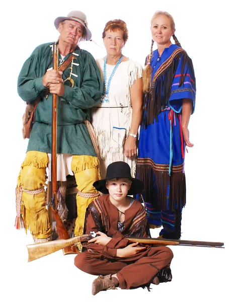 Family of mountain fur trappers — Stock Photo, Image