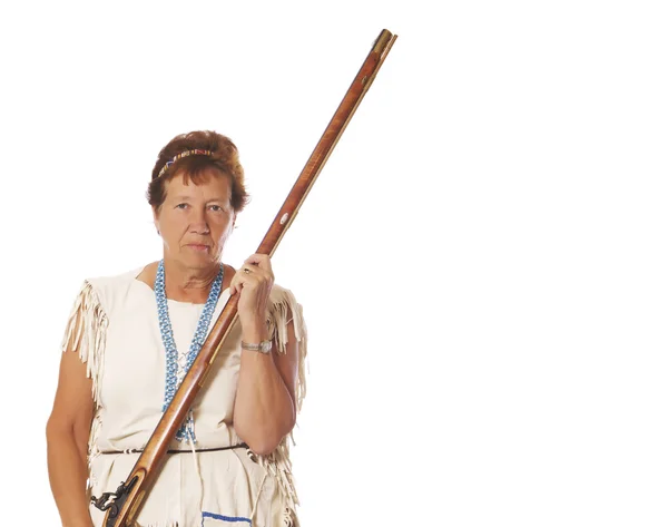 Mujer pionera con rifle de pólvora negro — Foto de Stock