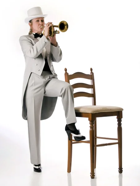 Žena trumpetista — Stock fotografie