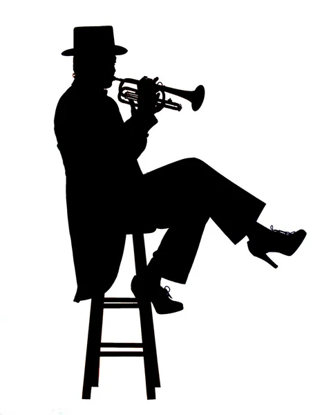 Silueta de un trompetista — Foto de Stock