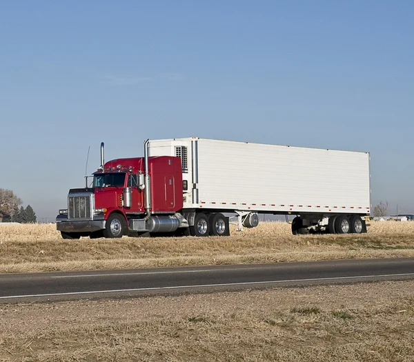 Duże ciężarówki z przyczepą, chłodnia. — Zdjęcie stockowe