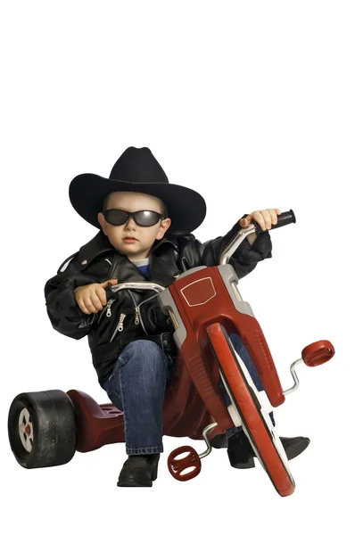 Two year old baby boy on a trike — Stock Photo, Image