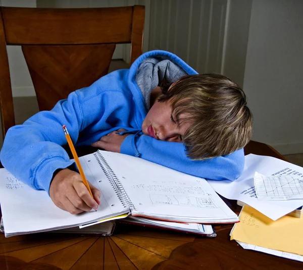 Hausaufgaben durchschlafen — Stockfoto