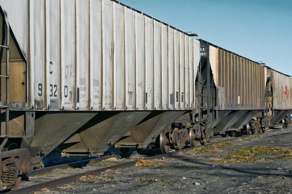 Fila di vagoni ferroviari in attesa di essere caricati — Foto Stock