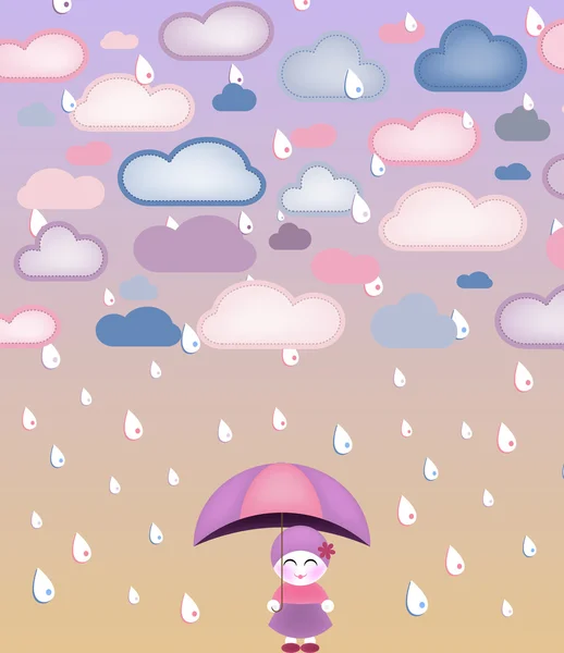 Cute girl under umbrella — Stock Vector