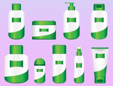 Set of 9 Bio Cosmetic Bottles clipart