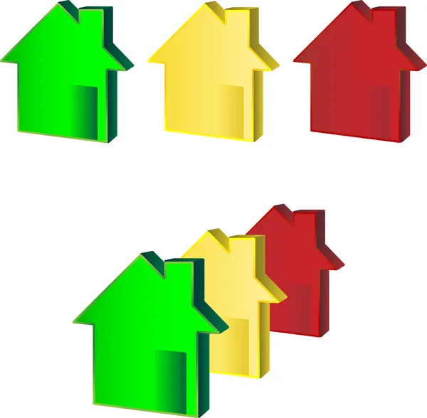 Maisons Vert Jaune Rouge — Image vectorielle
