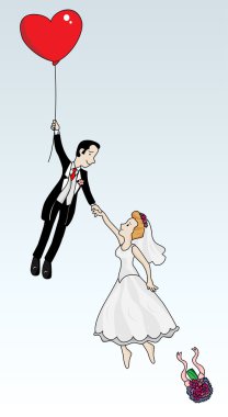 Just married couple flying clipart