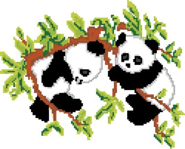 Pandas on Tree Pixel Art clipart