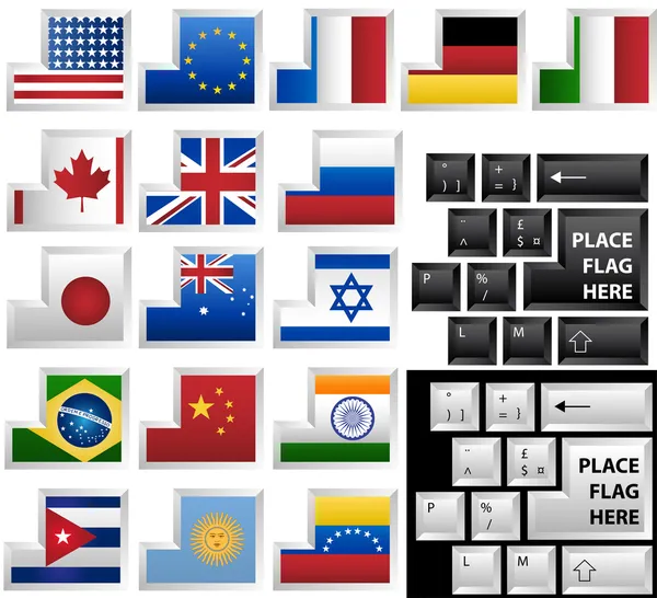 Teclado com 17 teclas diferentes como bandeiras — Vetor de Stock