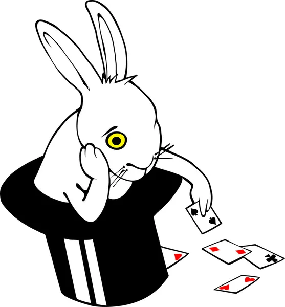 Uttråkad kanin i magiska hatt — Stock vektor