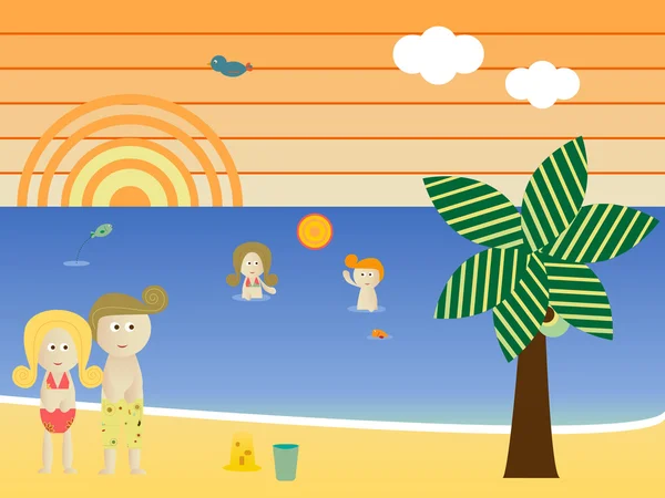 Famille Retro Beach — Image vectorielle