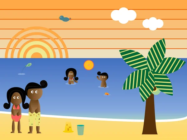 Retro Beach Familia afroamericana — Vector de stock