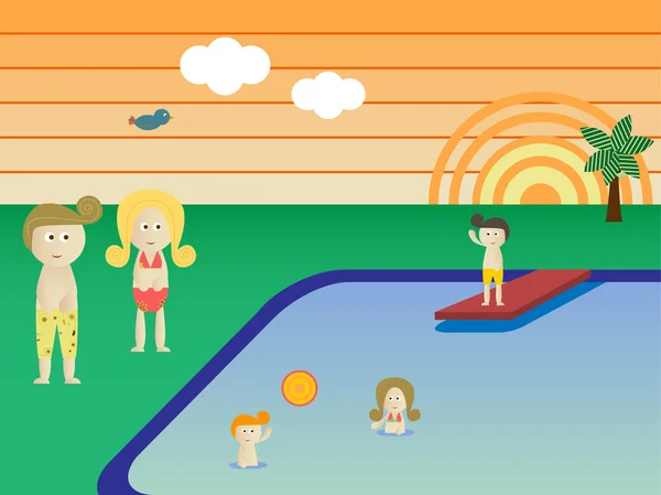 Famille Retro Pool — Image vectorielle