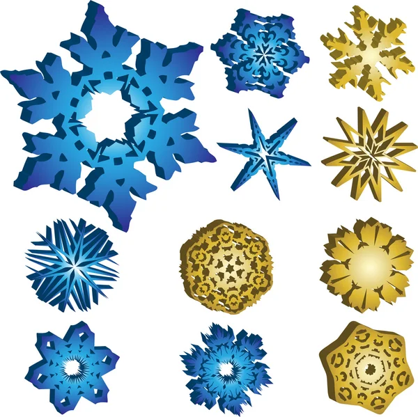 Ensemble de 11 flocons de neige 3D — Image vectorielle