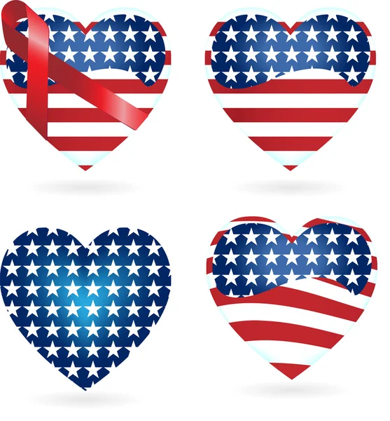 Amerikanische Herzen mit Schleifen — Stockvektor