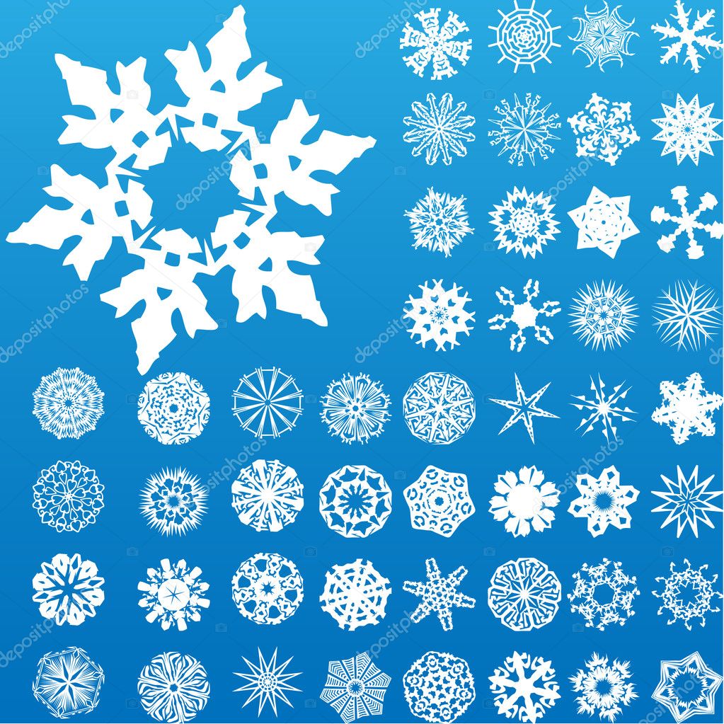 Set of 49 highly detailed snowflakes.