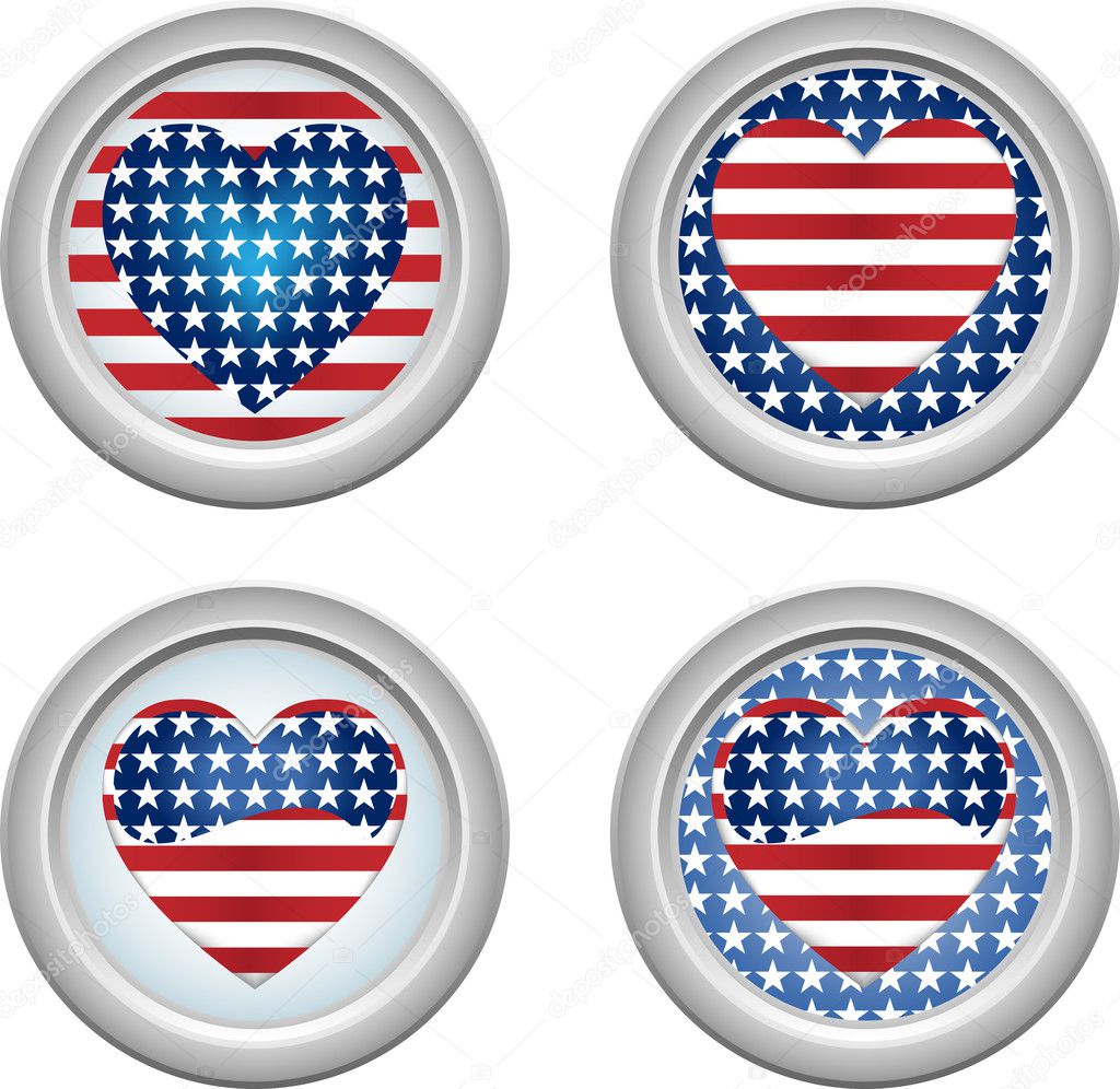 USA Buttons Heart