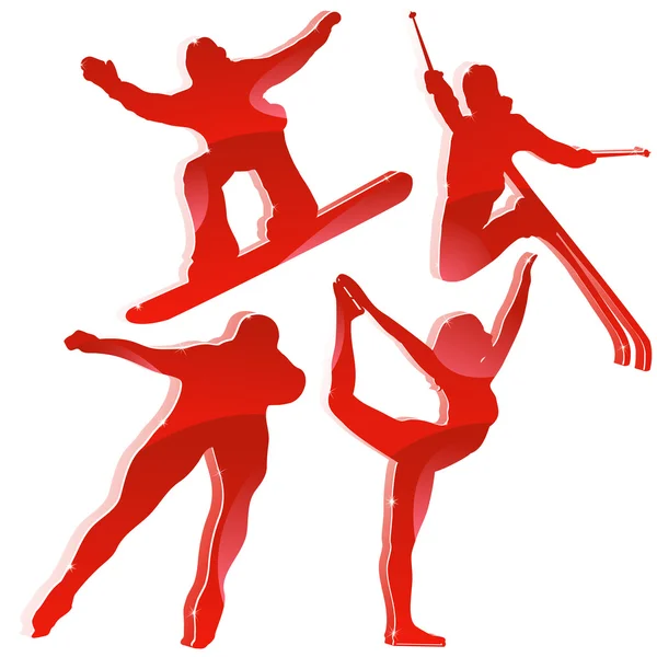 Giochi invernali silhouette in rosso — Vettoriale Stock