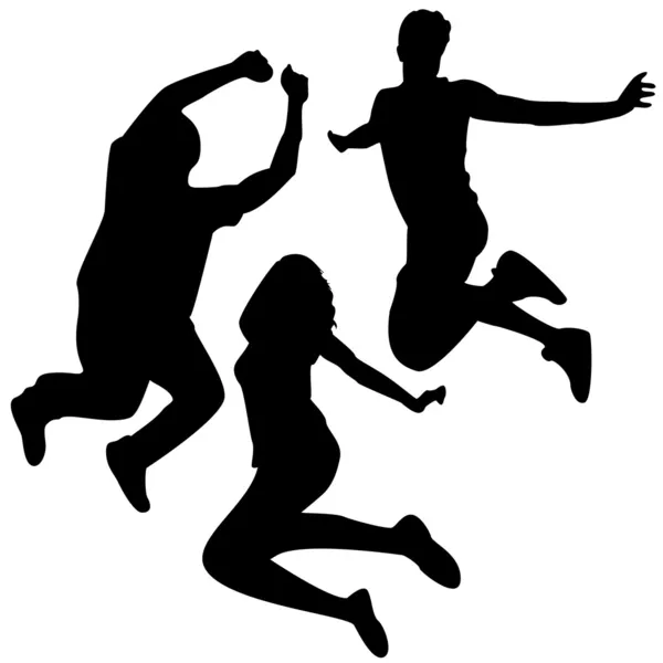 Salta Silhouette. 3 amici che saltano . — Vettoriale Stock