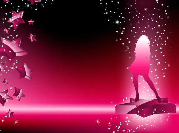 Девушка, танцующая на звездном розовом флаере — стоковый вектор