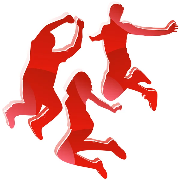 Silhouettes 3 Friends Jumping. — Stock Vector
