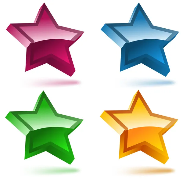 Conjunto de quatro estrelas brilhantes em 3D . — Vetor de Stock