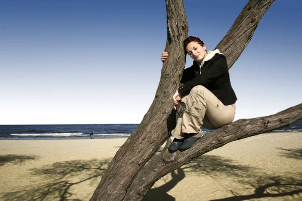 Dívka na stromě — Stock fotografie