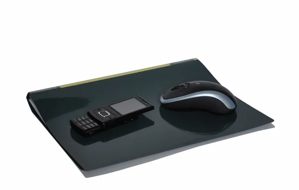 Folder, mouse și telefon — Fotografie, imagine de stoc