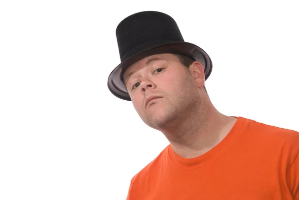 Ο άνθρωπος με κορυφή καπέλο που απομονώνονται σε λευκό — Φωτογραφία Αρχείου
