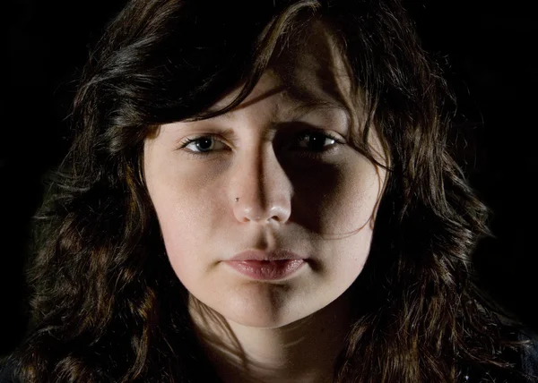 stock image Depressed Young Girl in Dark Shadows