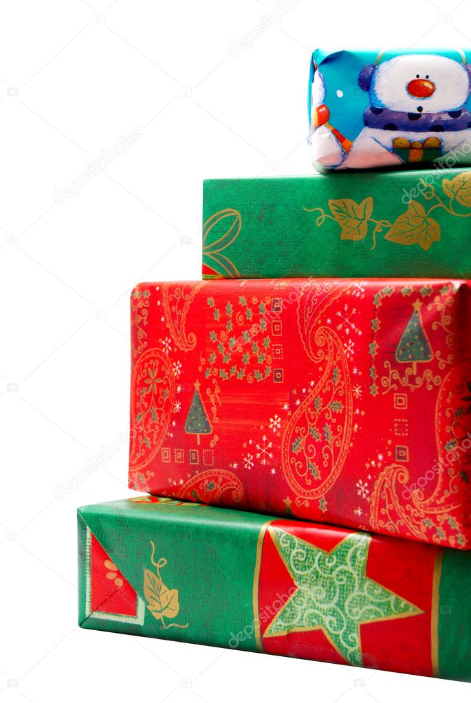Stack of Colorful Wrapped Christmas Gift