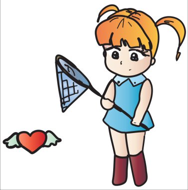 Cute girl with a butterfly net clipart