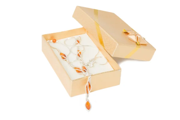 Zilveren halsketting met oranje — Stockfoto