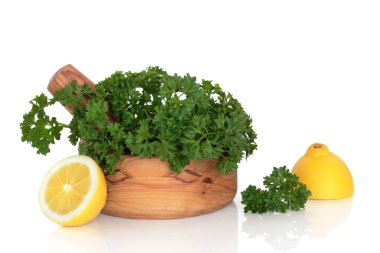 Parsley Herb and Lemon Halves clipart