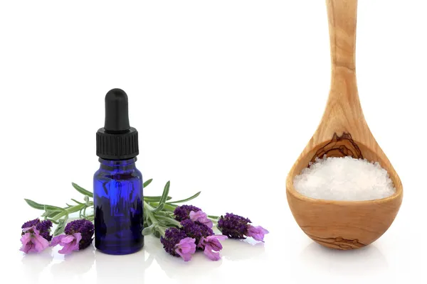 Lavender Herb Essence and Sea Salt — Stock Photo, Image