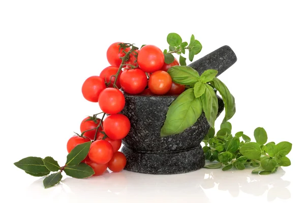 Herb výběr a rajčaty — Stock fotografie