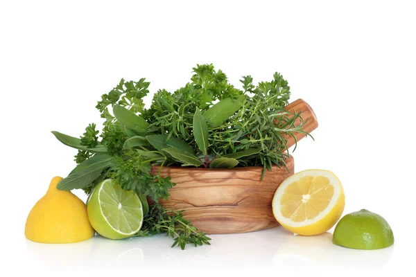 Lemons, Limes and Herb Leaves — Stock Photo, Image
