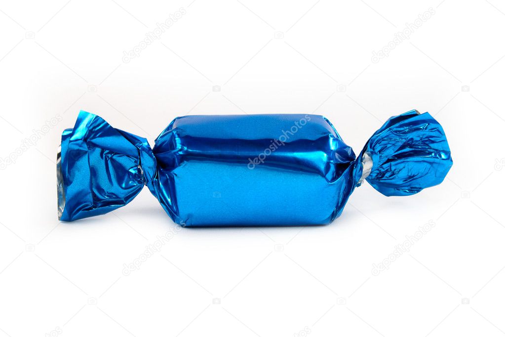 Single blue candy isolated