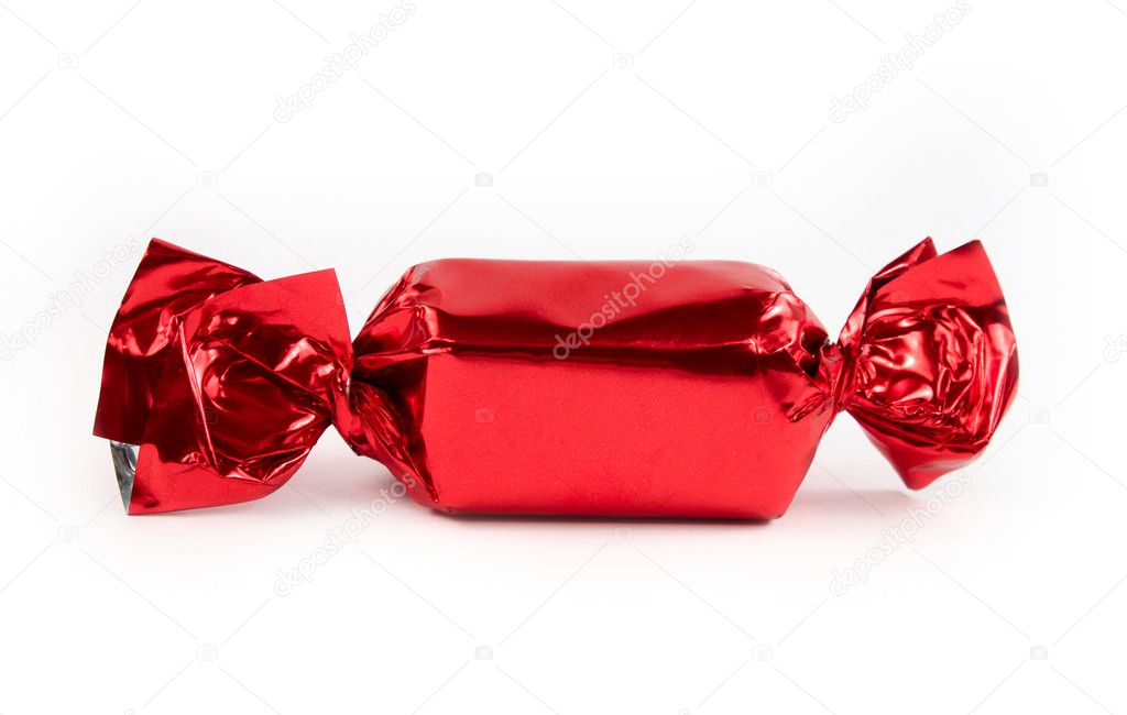Single red candy isolated