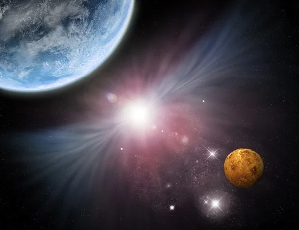 Σύμπαν - starfield πλανήτες και νεφέλωμα — Φωτογραφία Αρχείου