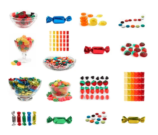 Snoepjes, set van 17 geïsoleerde candys. — Stockfoto