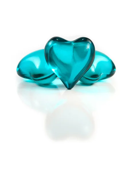 Blue glass hearts — Stock Photo, Image