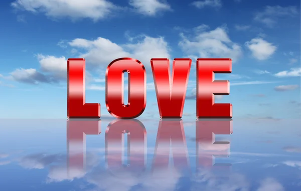 Slovo láska nad pozadím nebe — Stock fotografie