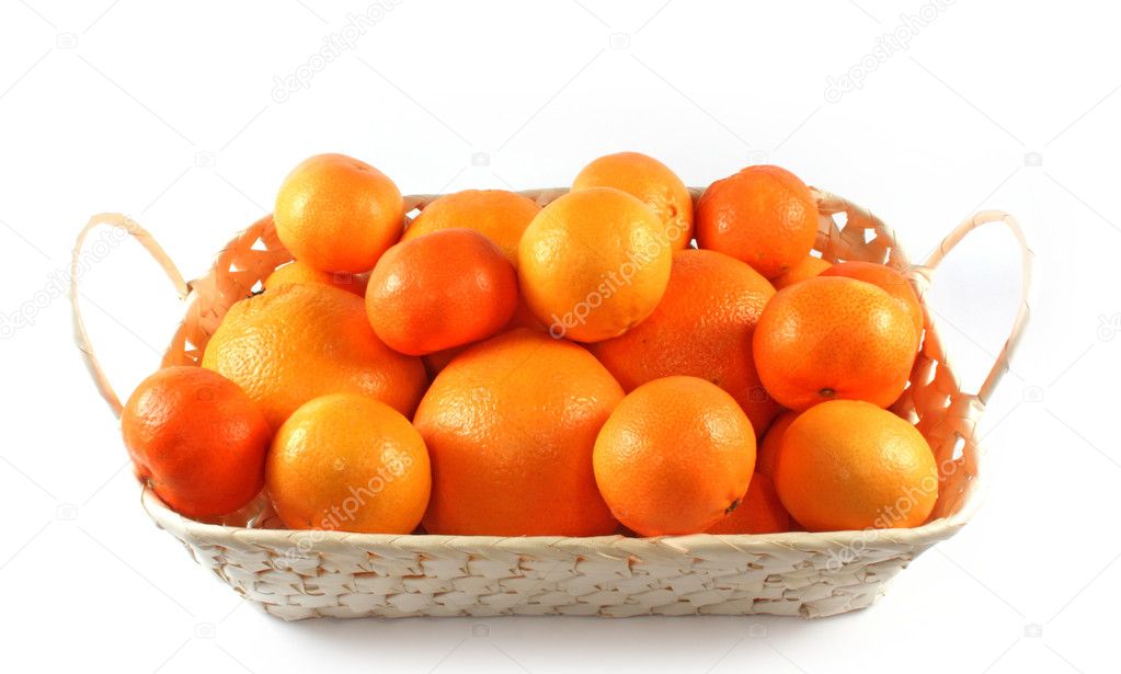 Fresh isolated tangerines and oranges