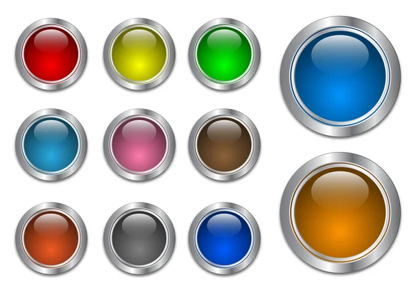 Conjunto de botões de vidro, em branco metálico — Vetor de Stock