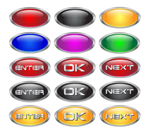 Set di bottoni web metallici in vetro — Vettoriale Stock