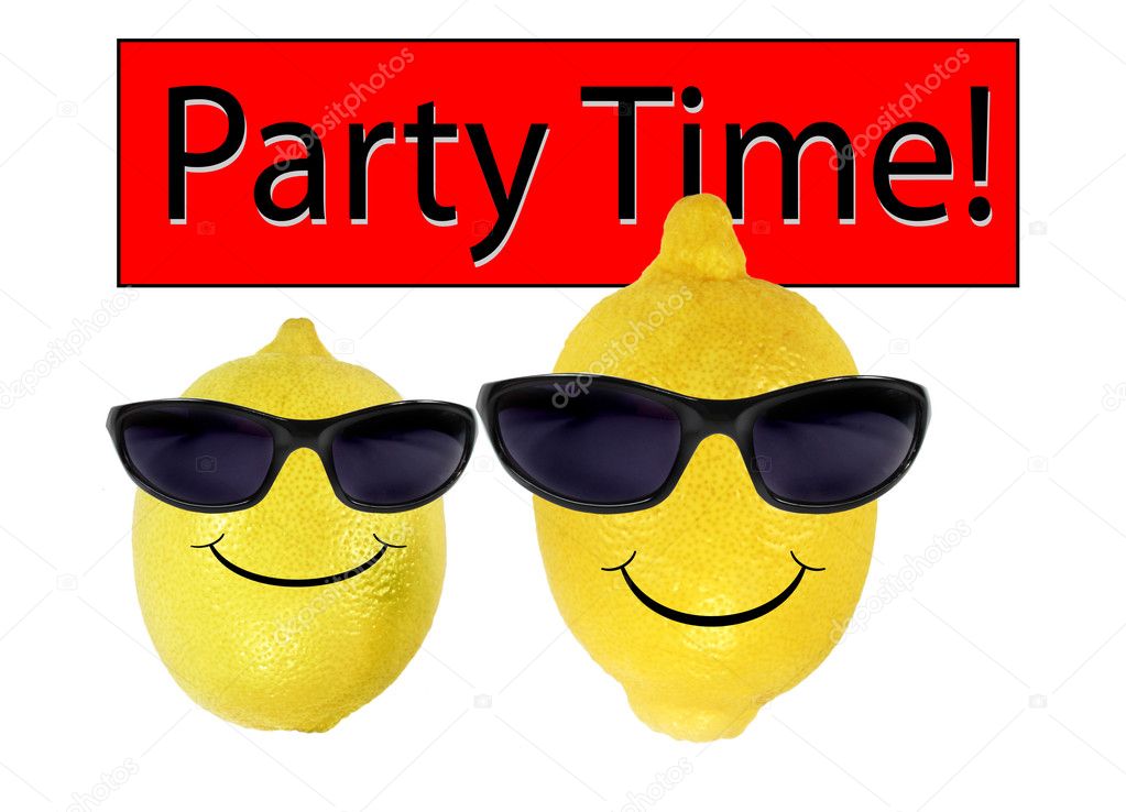 Funny lemons in sunglasses go party