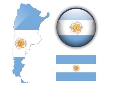Argentina flag, map and glossy clipart