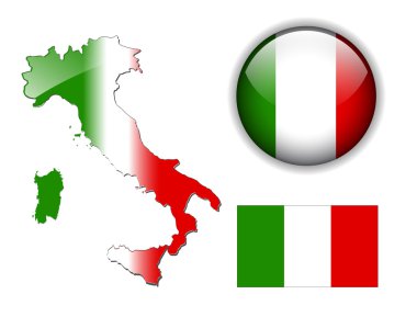 Italy, Italian flag, map and button. clipart